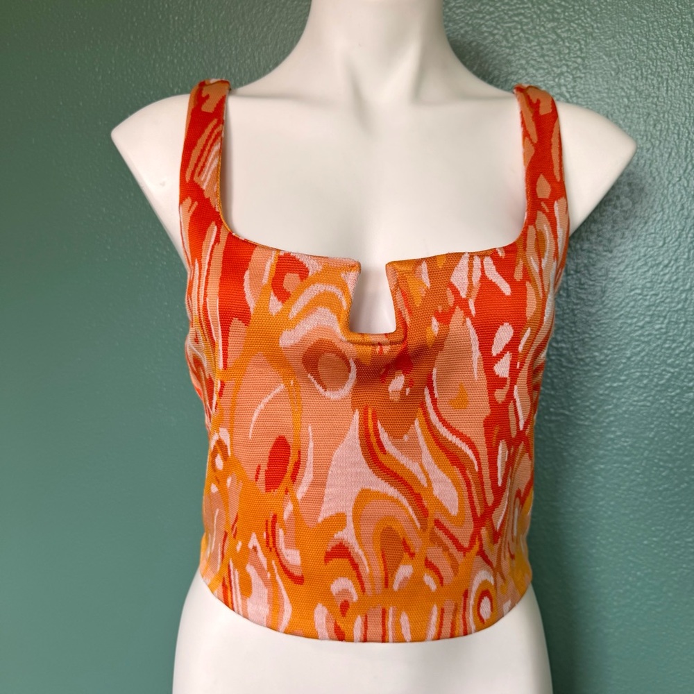Zara Orange Square Neck Sleeveless Cropped Tank Top